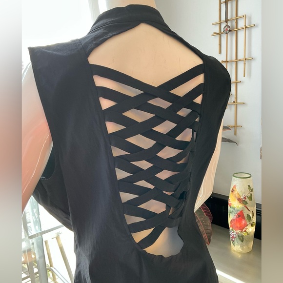 Hearts Rob Lace Up Zip Up Black Vest Criss Cross Open Back Woman’s Large X-Large - Picture 12 of 13